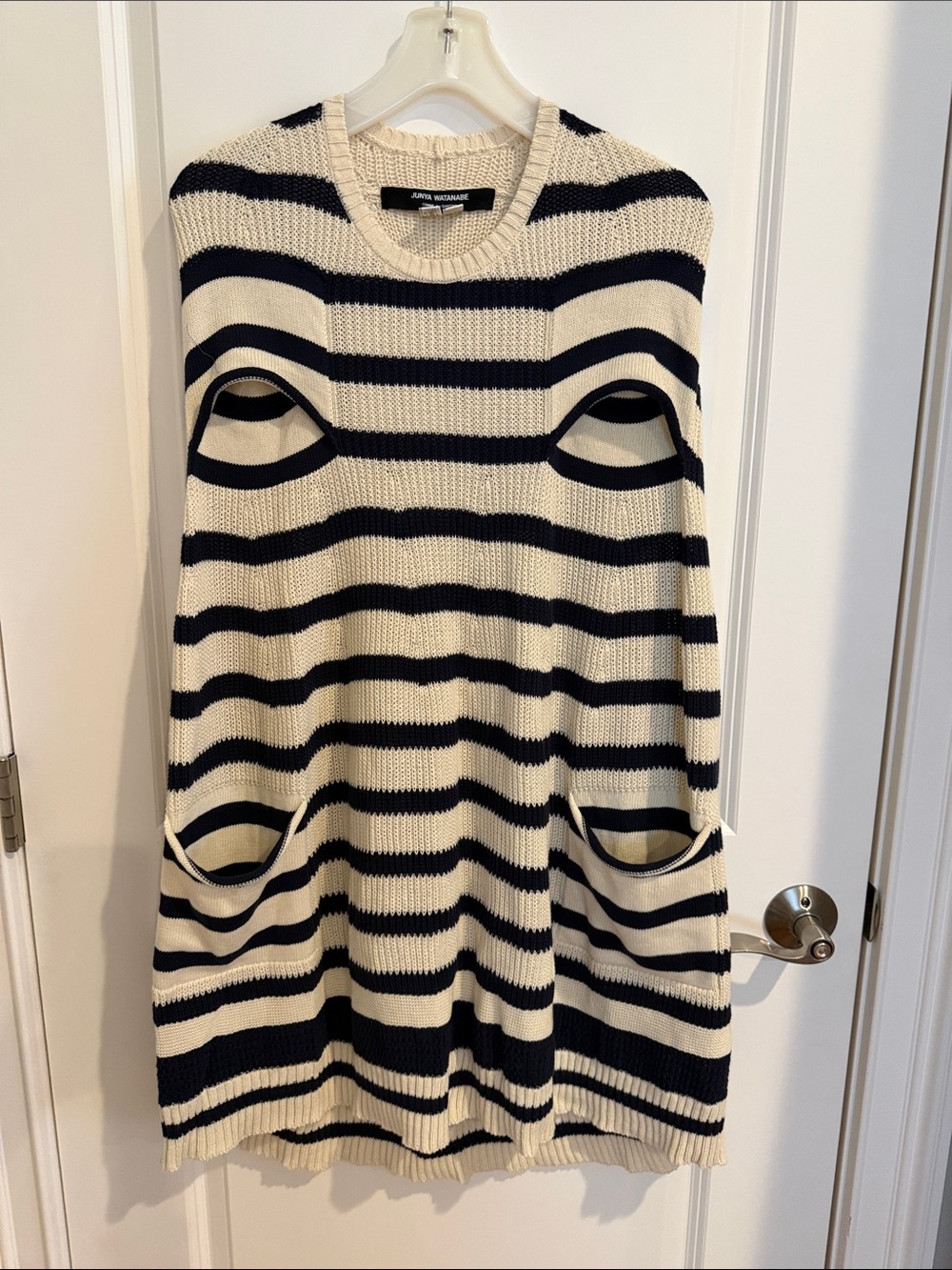 Comme des Garcons Junya Watanabe Cream and Navy Knit Poncho Dress